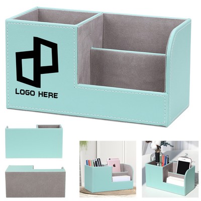 Pu Leather 3-Compartment Desk Organizer