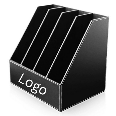 4-Slot PU Leather Desktop File Organizer
