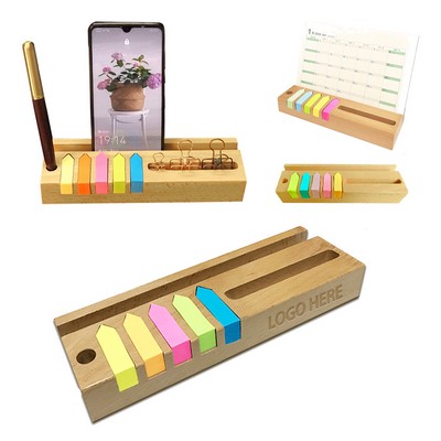 Wooden Multi-Functional Desk Organizer With Sticky Notes