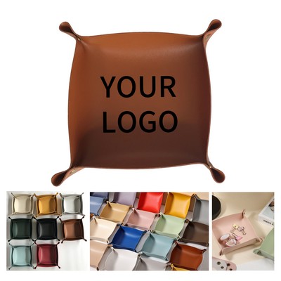 PU Leather Foldable Valet Tray With Snap Corners 7.87"