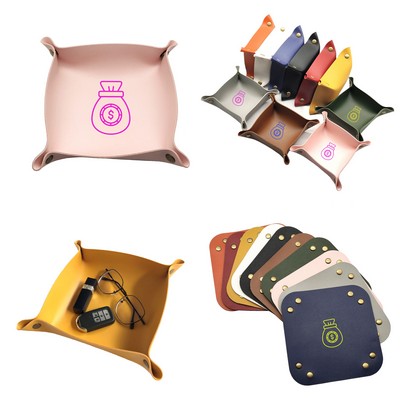 PU Leather Catchall Desk Organizer Tray