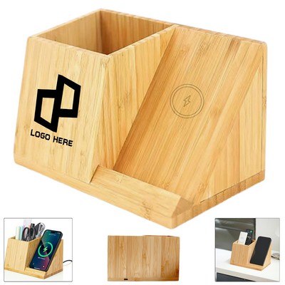 Bamboo Desk Organizers W/ Wireless Charging